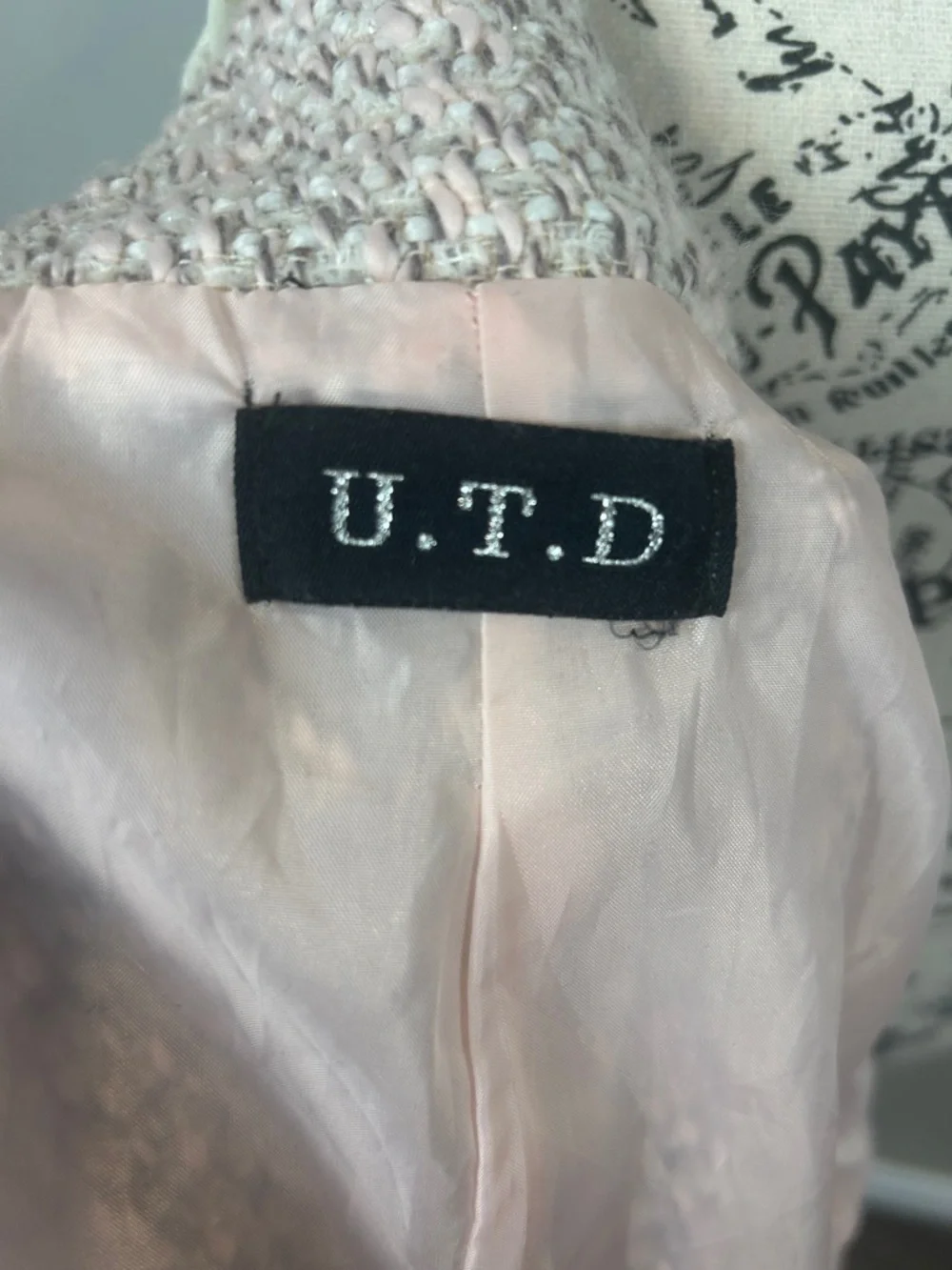 Utd Textured Tweed Jacket Blush Pink Ruffle Trim Fringe Open Front M READ - Picture 9 of 12